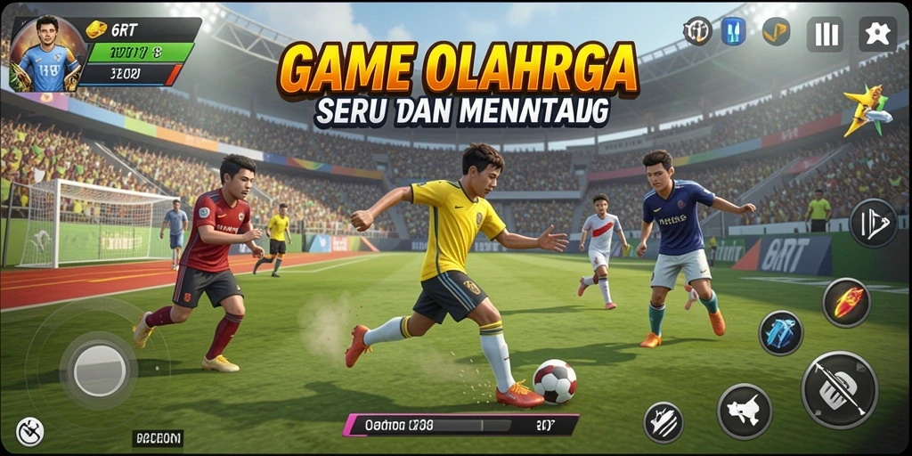 Screenshot utama 6RT menampilkan aksi seru dalam pertandingan olahraga.