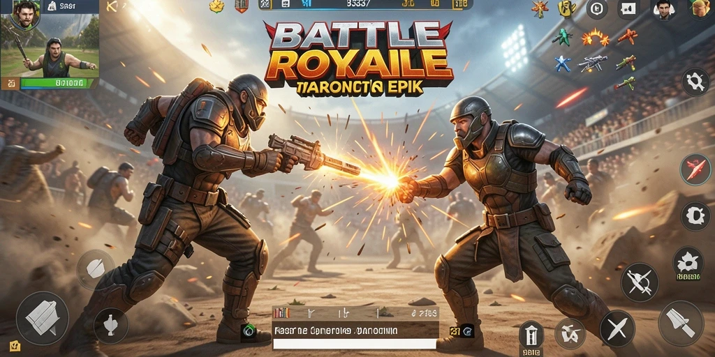 Tangkapan layar menampilkan pertempuran sengit dalam game Battle Royale.