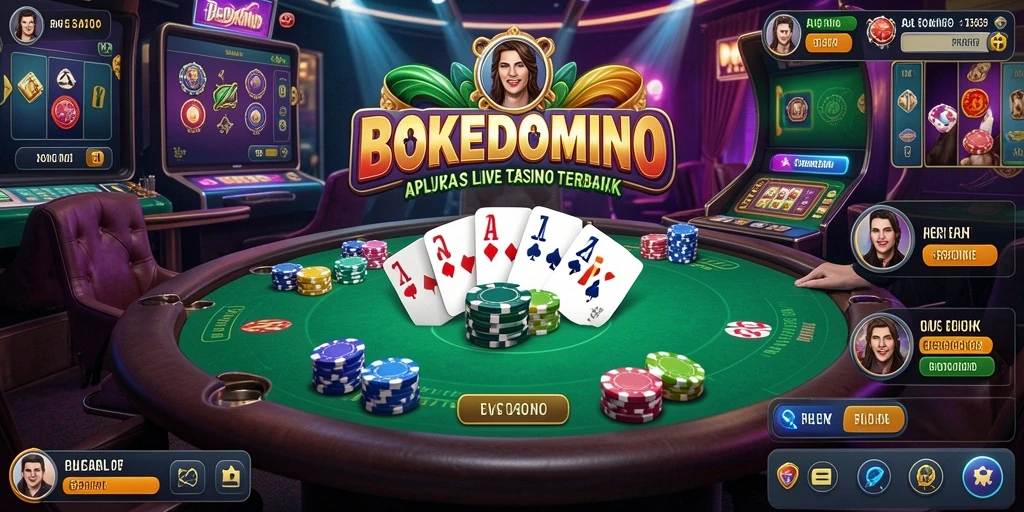 Tampilan gameplay menarik dari BOKEDOMINO menunjukkan dealer langsung yang profesional.