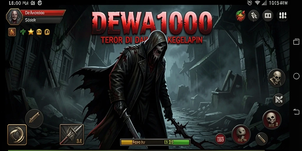 Screenshot gameplay DEWA1000 dengan suasana menyeramkan.