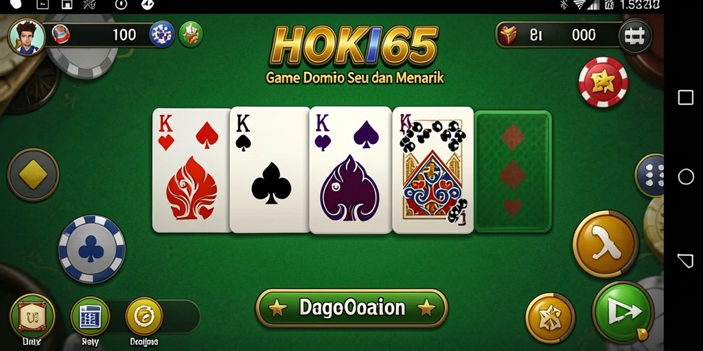 Gambar menampilkan gameplay seru dalam HOKI65 dengan kartu Domino.