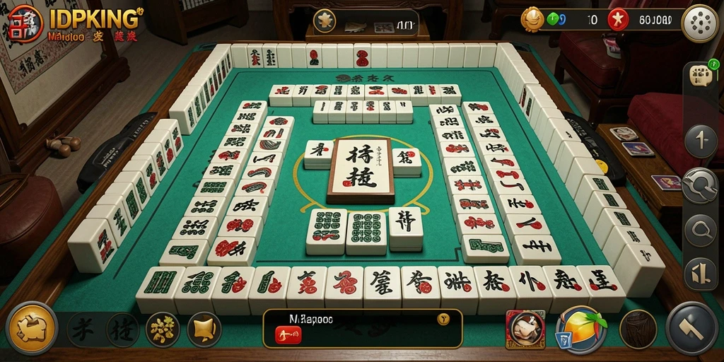 Tampilan gameplay menegangkan di IDPKING dengan grafis Mahjong yang indah.