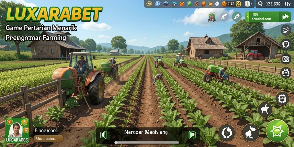 Tampilan gameplay pertanian yang menarik dan penuh warna di LUXARABET.