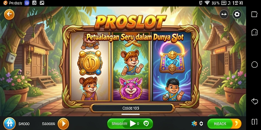 Screenshot menampilkan gameplay seru dari PROSLOT dengan grafis warna-warni.