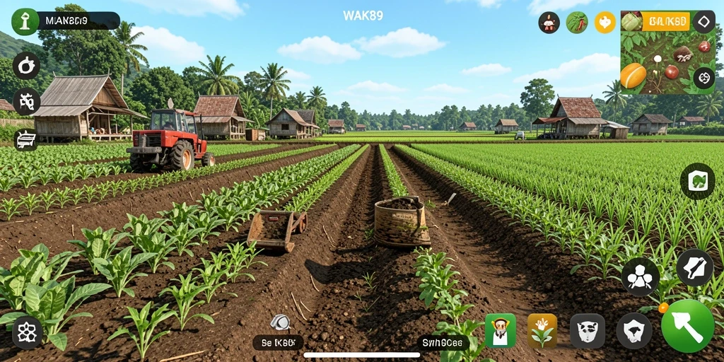 Tampilan gameplay WAK89 yang menarik dengan aktivitas bertani.